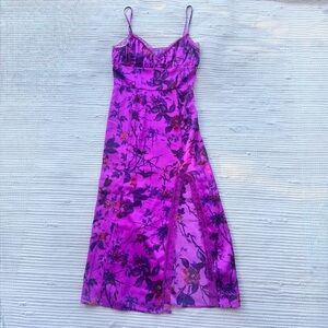Urban Outfitters Lace Insert Floral Satin Slip Dress Pink Purple M